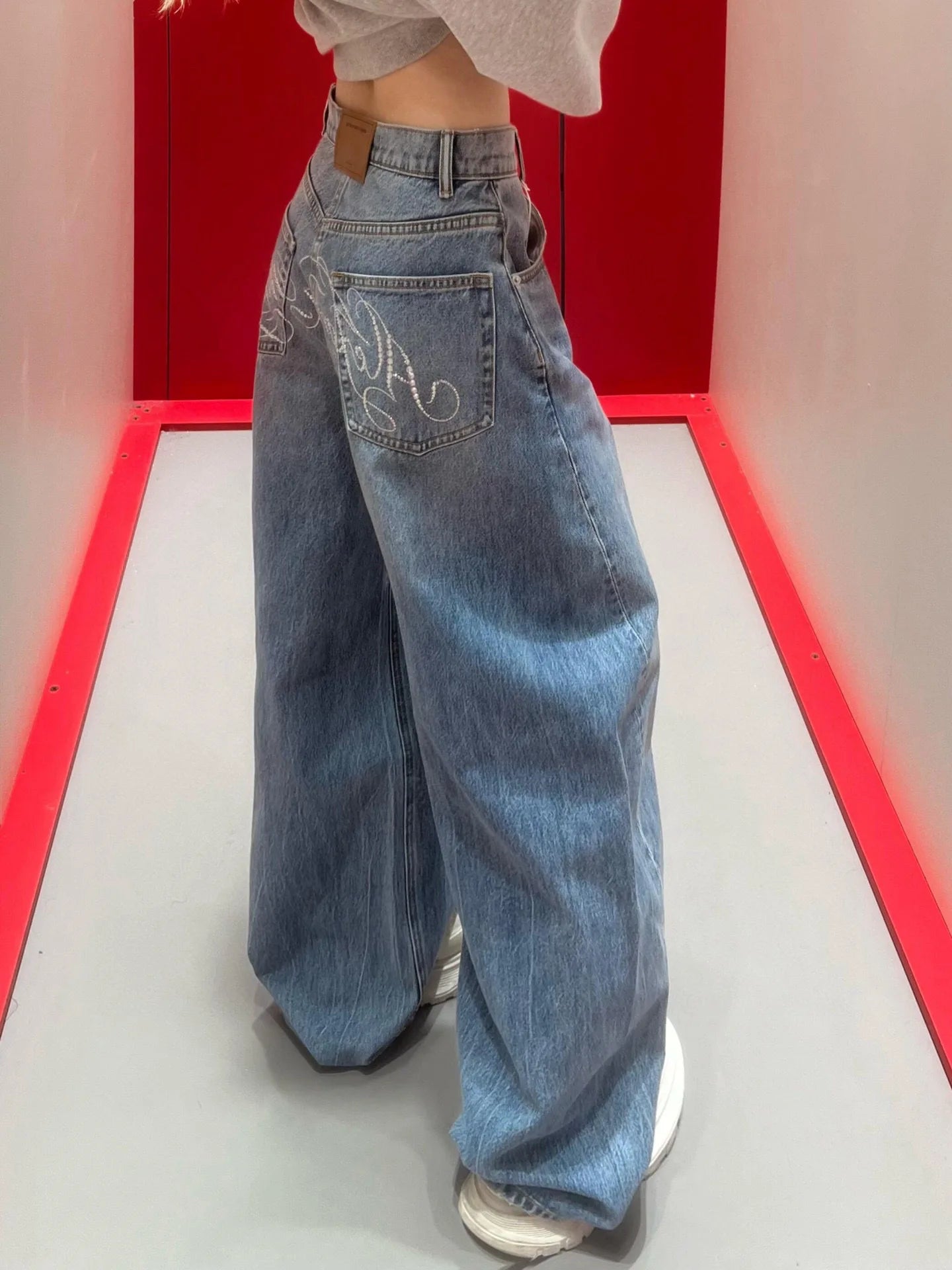 Women's Gradient Blue Wide Leg Y2K Jeans