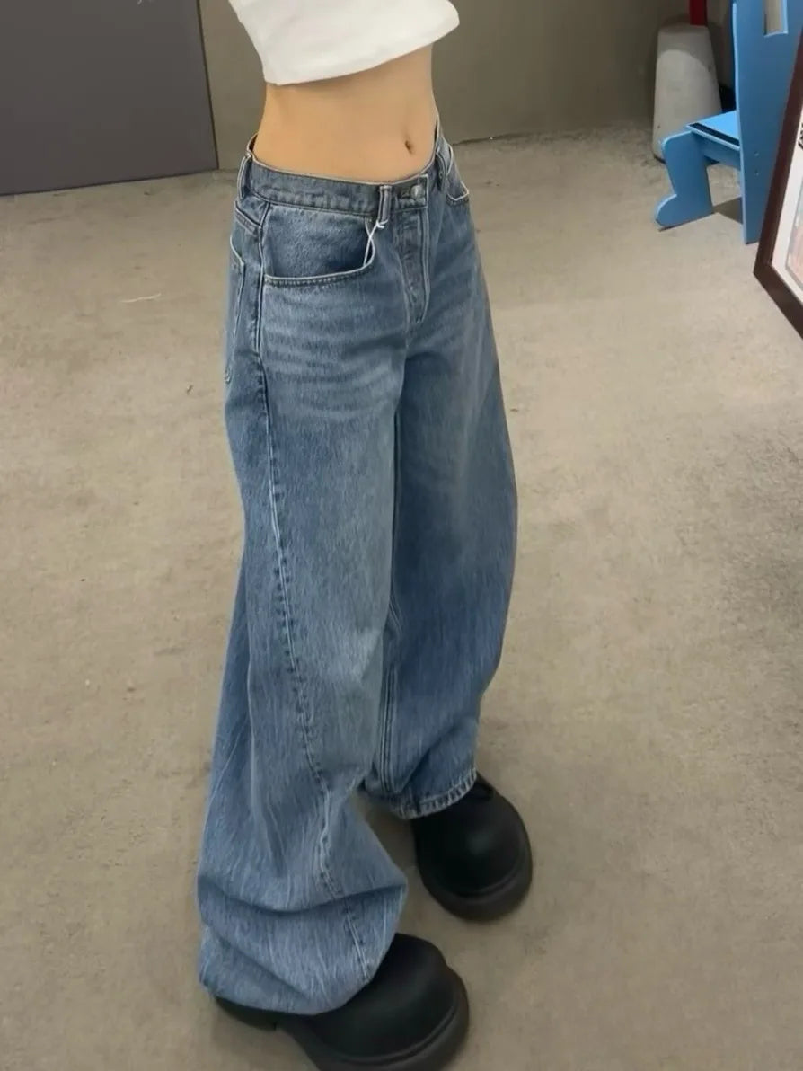 Women's Gradient Blue Wide Leg Y2K Jeans