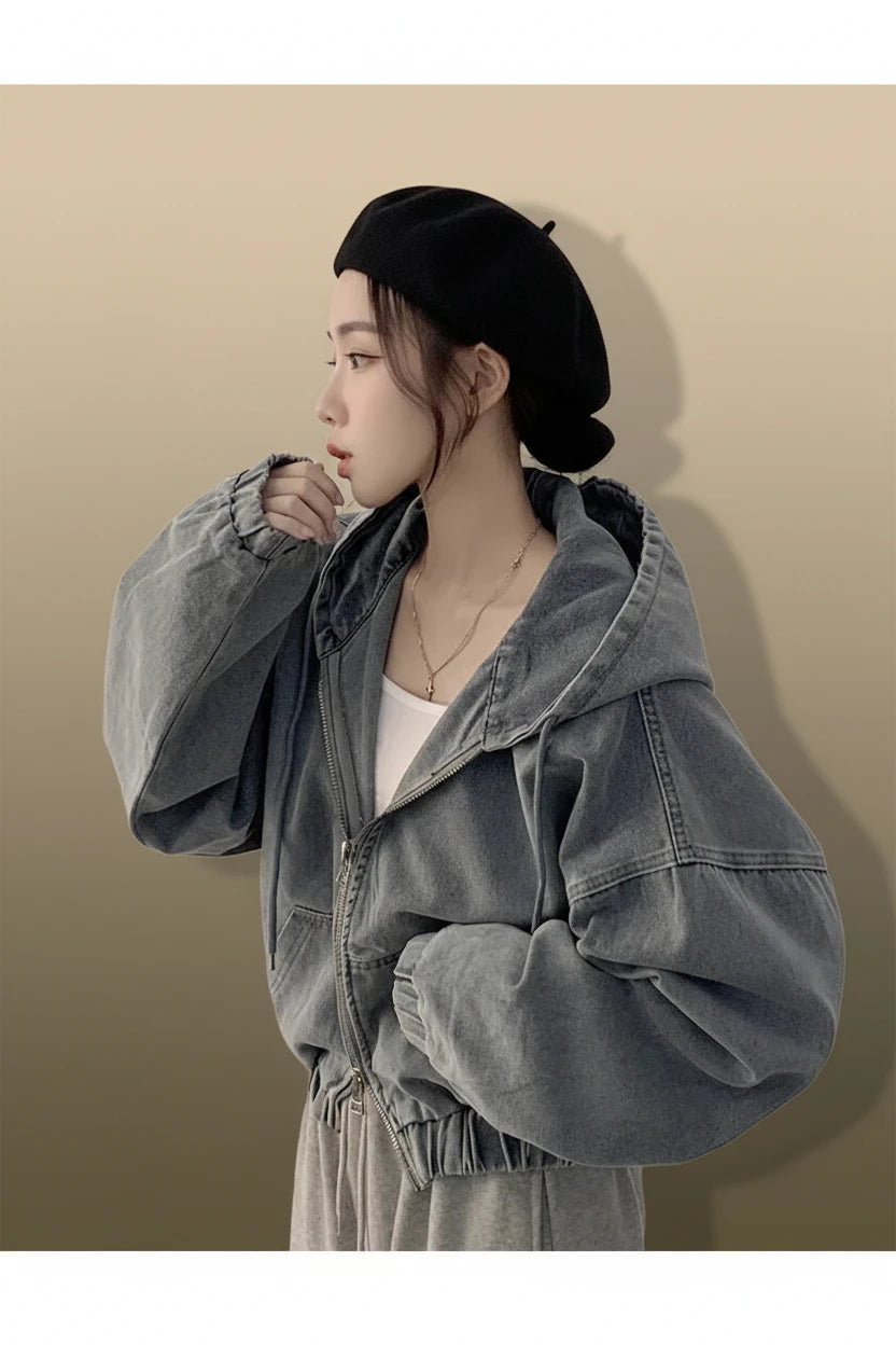 Women’s Korean Style Hooded Denim Jacket