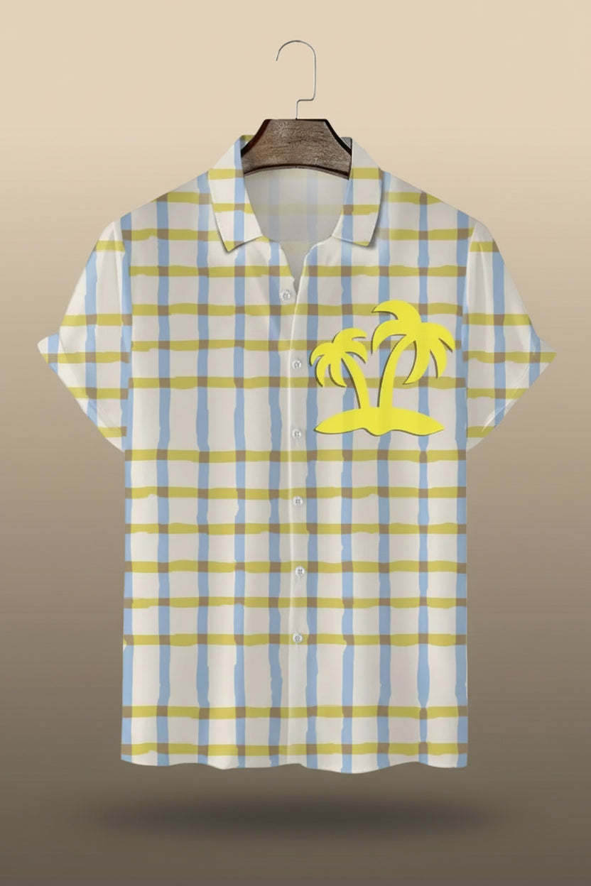 Men's Plaid Palm Tree Button Up Shirt
