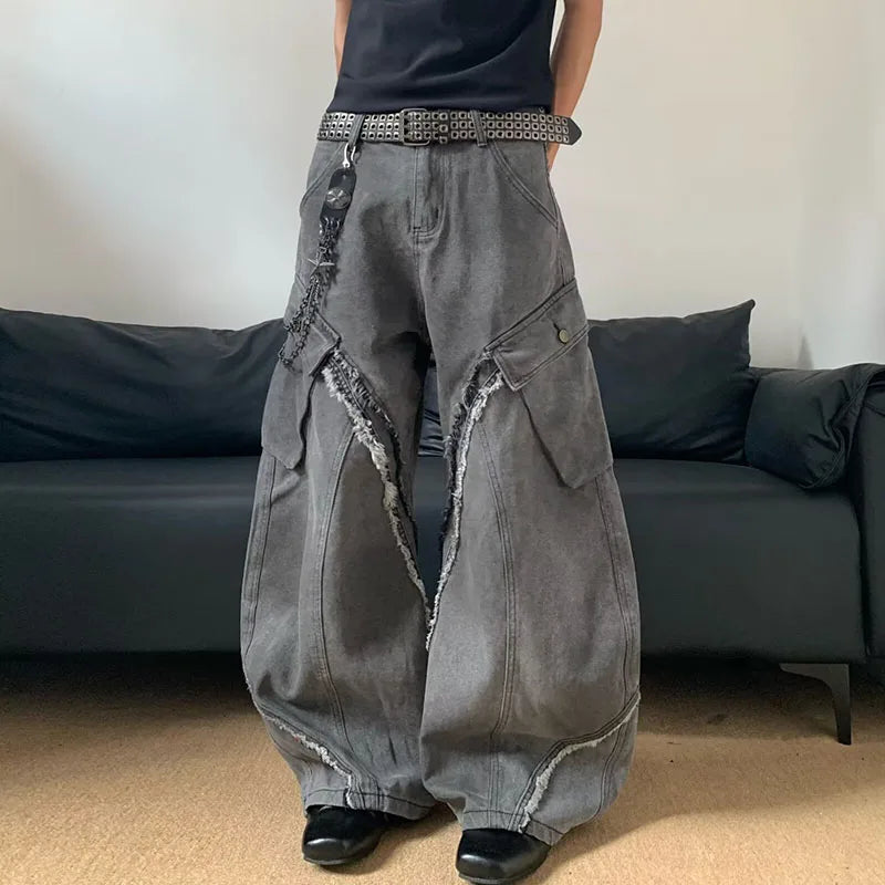 Men's Korean Vintage Spliced Jeans.