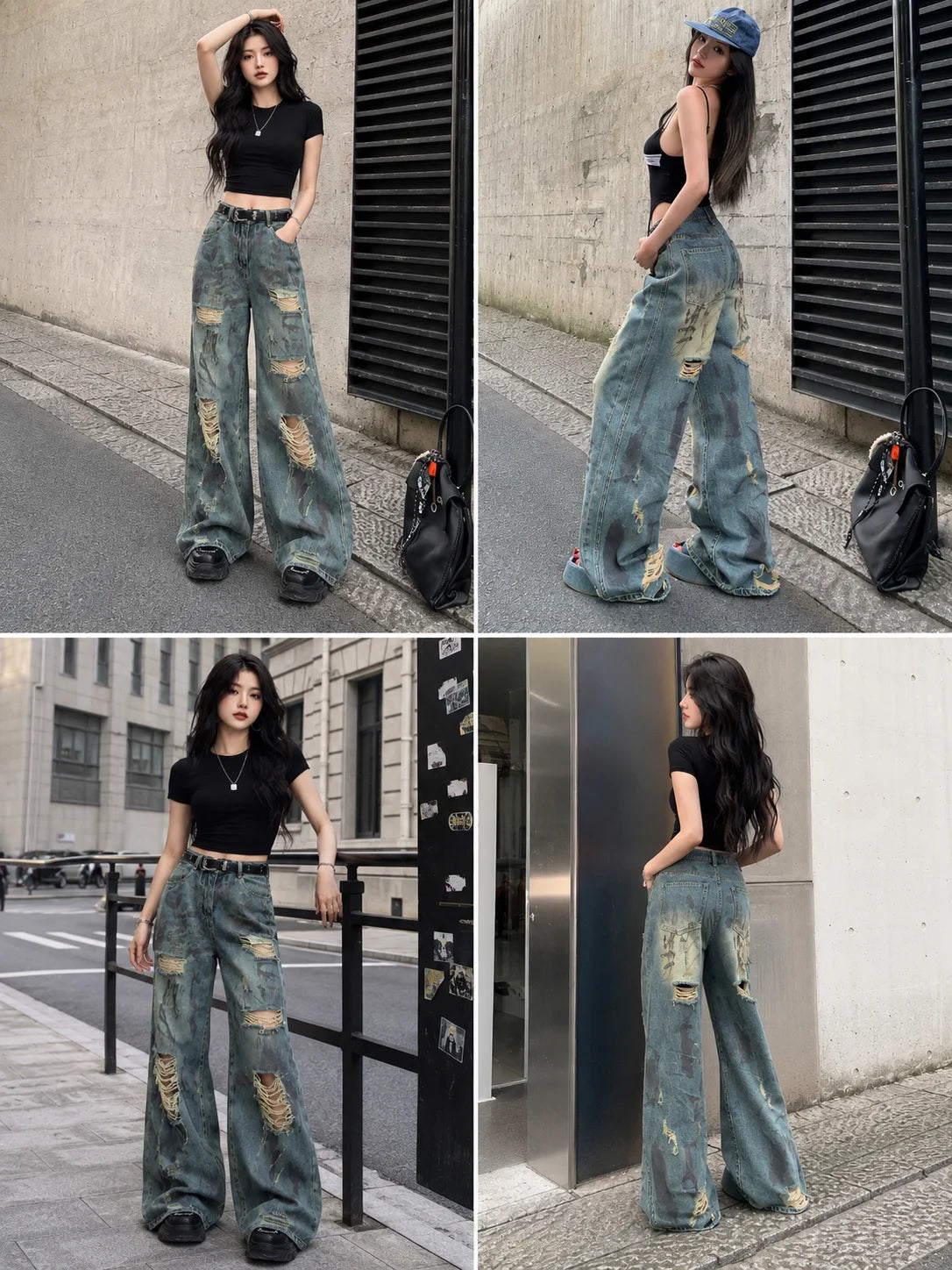 Women’s High Waist Wide Leg Ripped Jeans