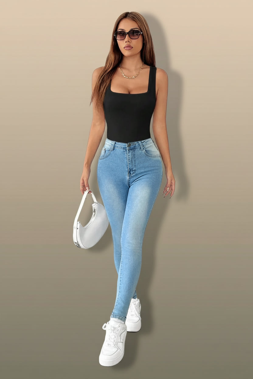 Women's Black Wide Strap Bodysuit