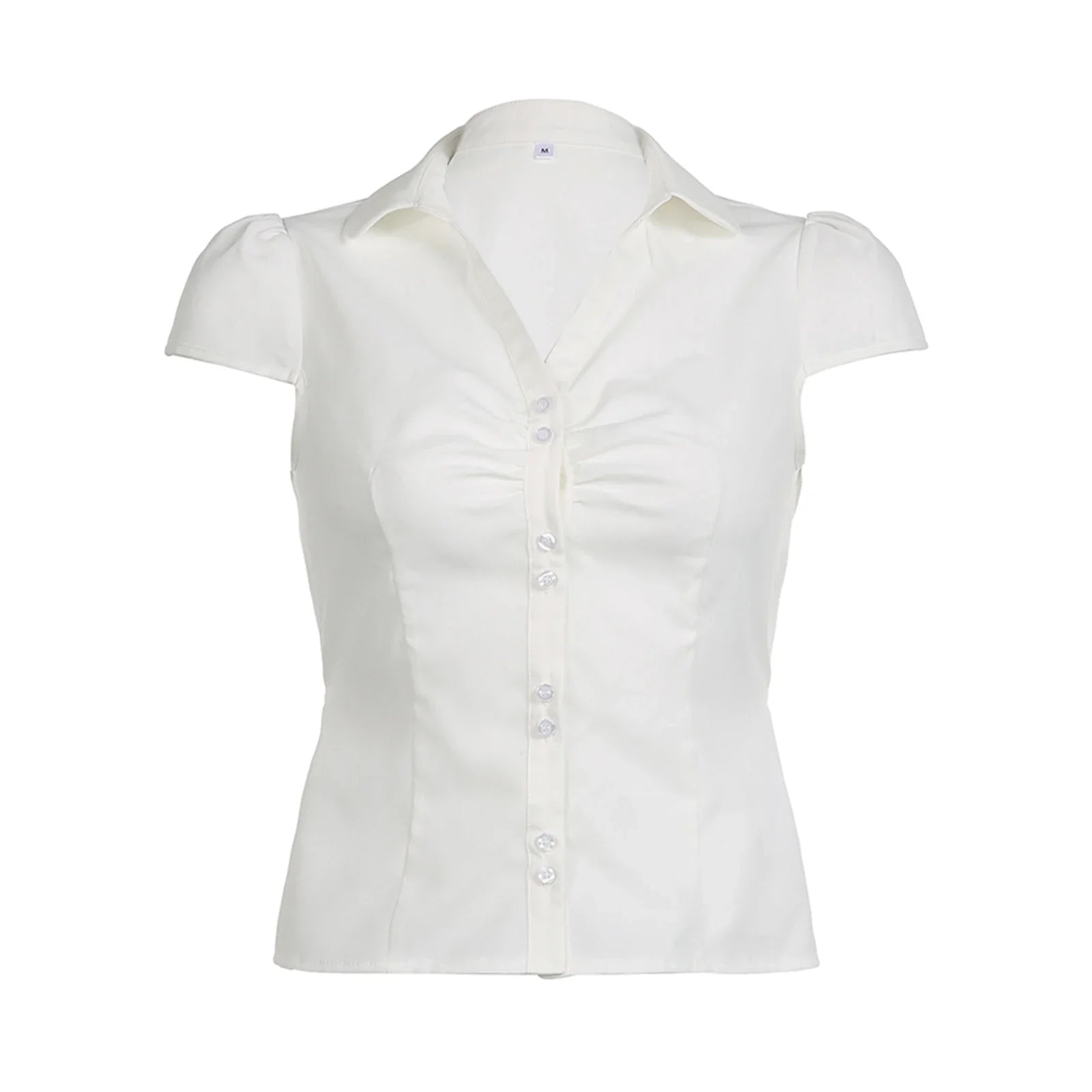 Women's Kawaii Shirred White Shirt