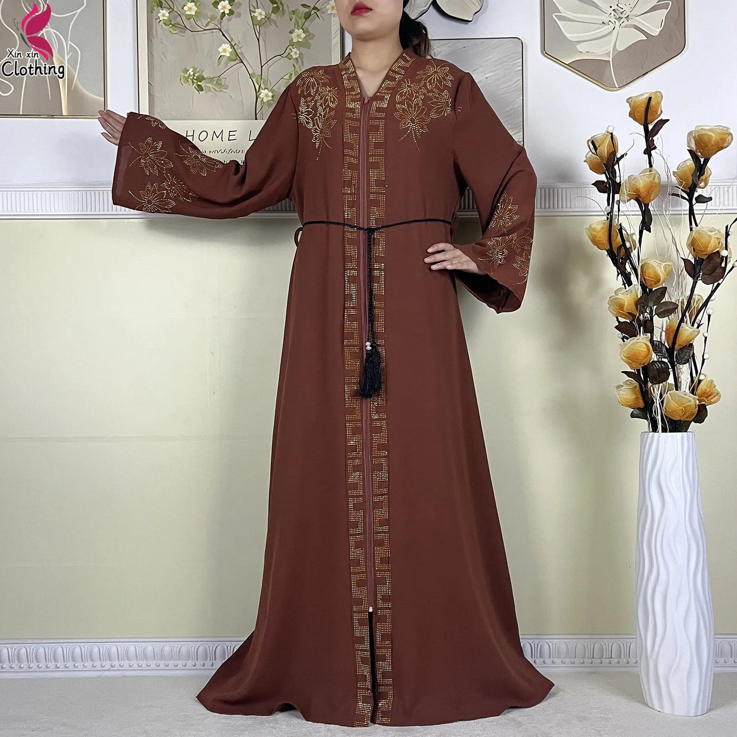 Elegant Women’s Long Sleeve Abaya with Turban