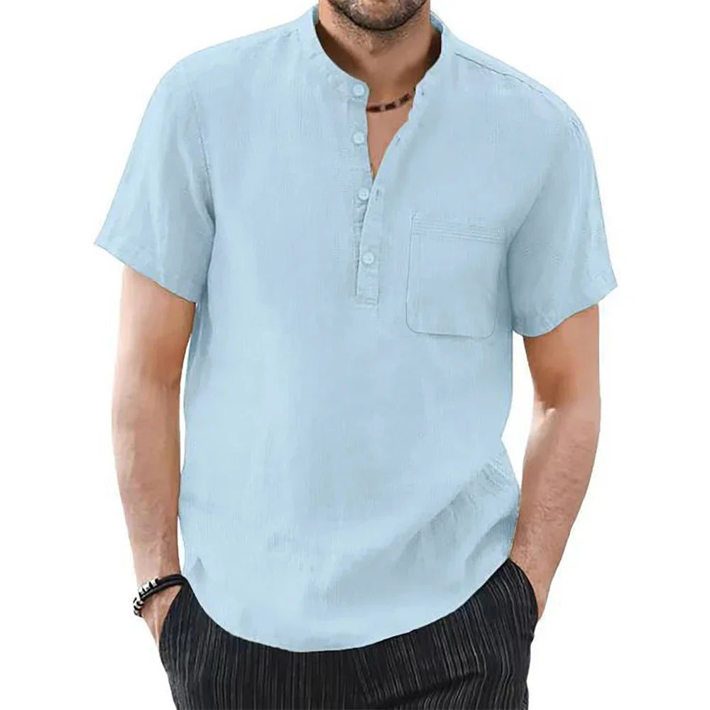 Men Linen Casual Short Sleeve T Shirt