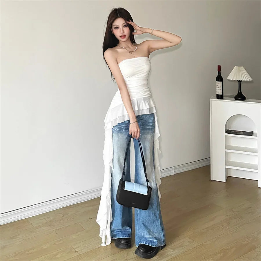 Ruched Tassel Chest Wrap Vest