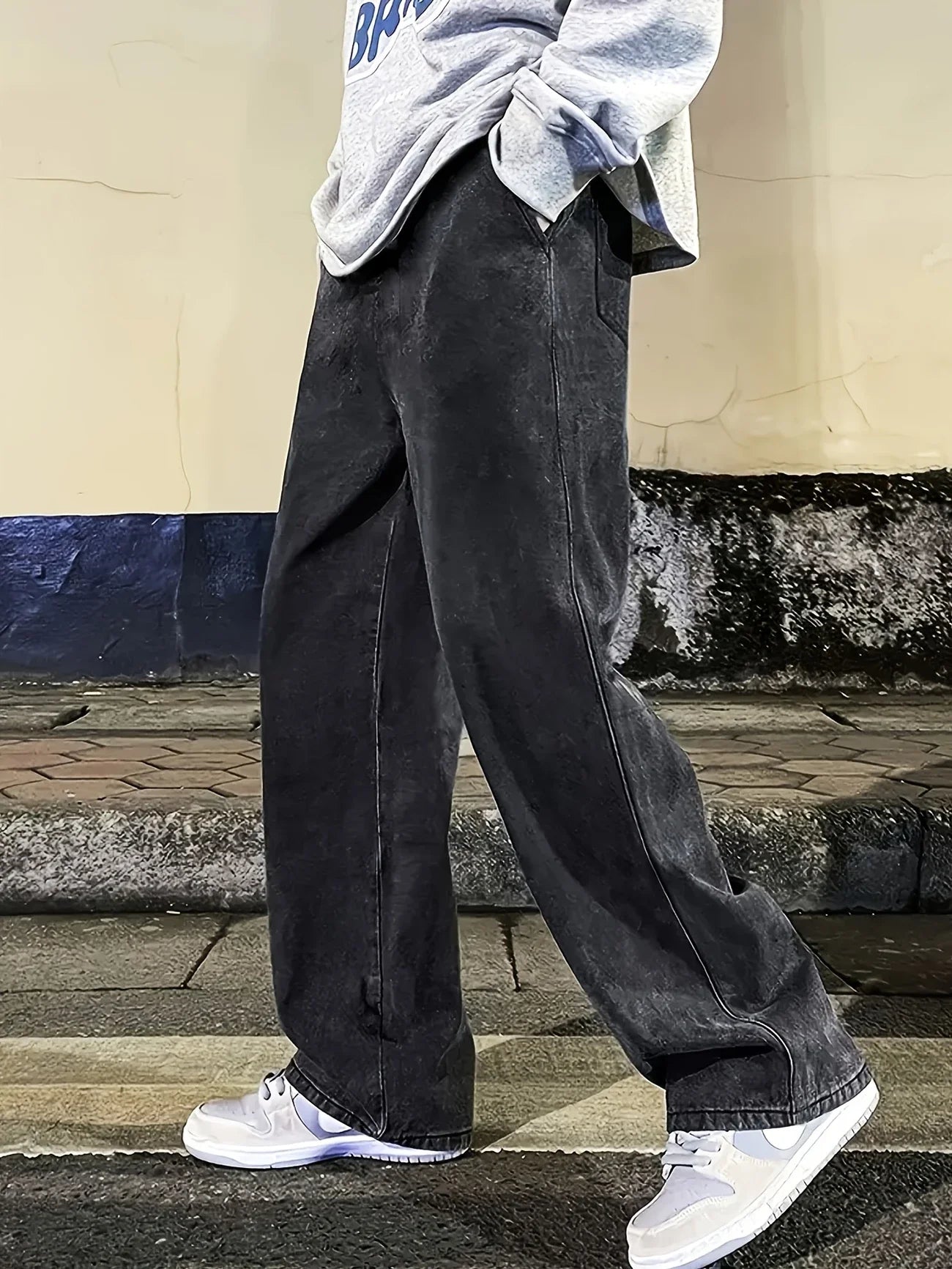 Men's black gray regular fit jeans