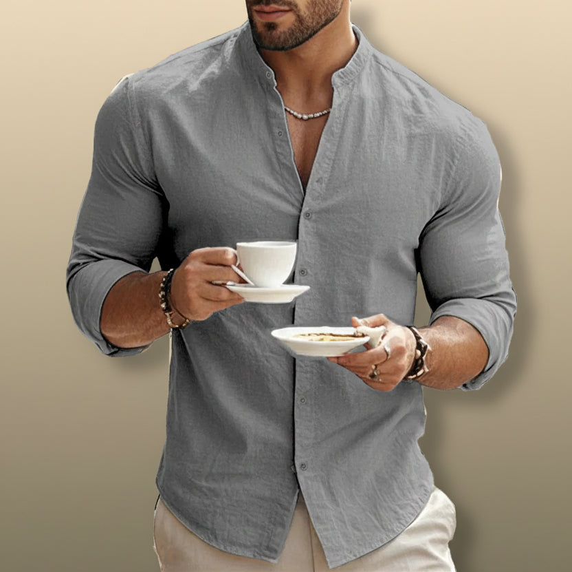 Men's Cotton Linen Slim Fit Henry Shirt