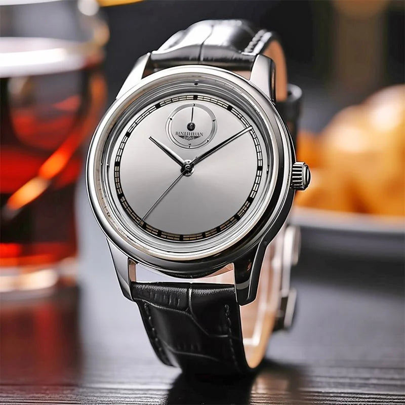Men’s Black Leather Waterproof Quartz Watch
