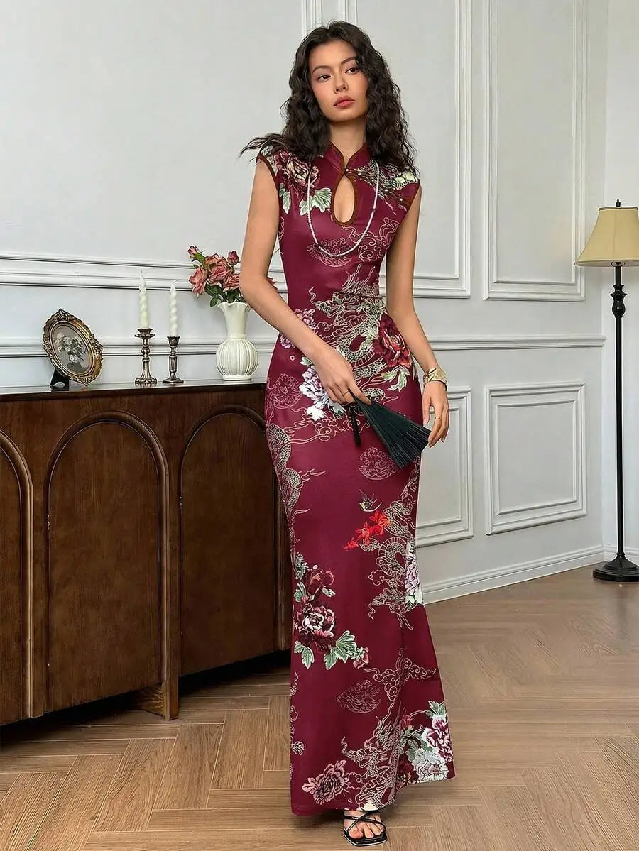 Women's Floral Dragon Print Dress