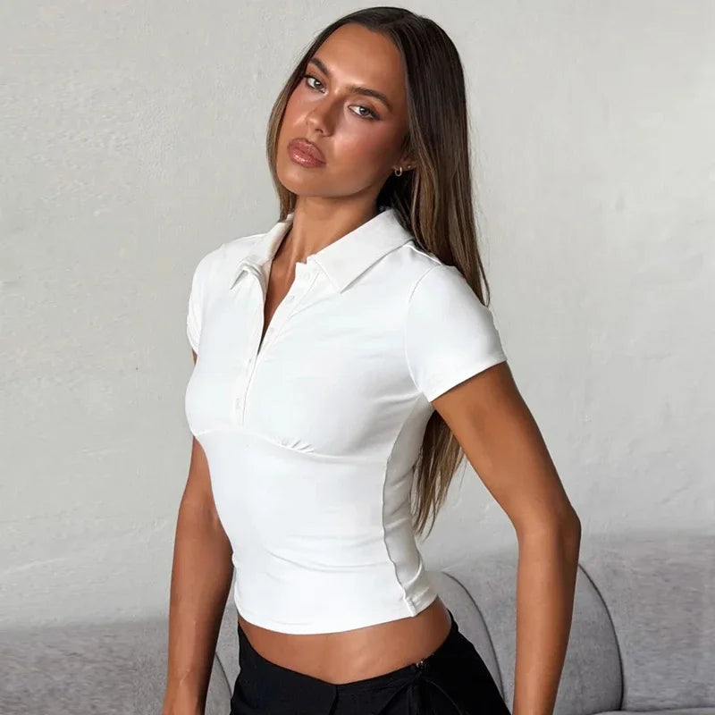 Women's Polo Neck Crop T-Shirt