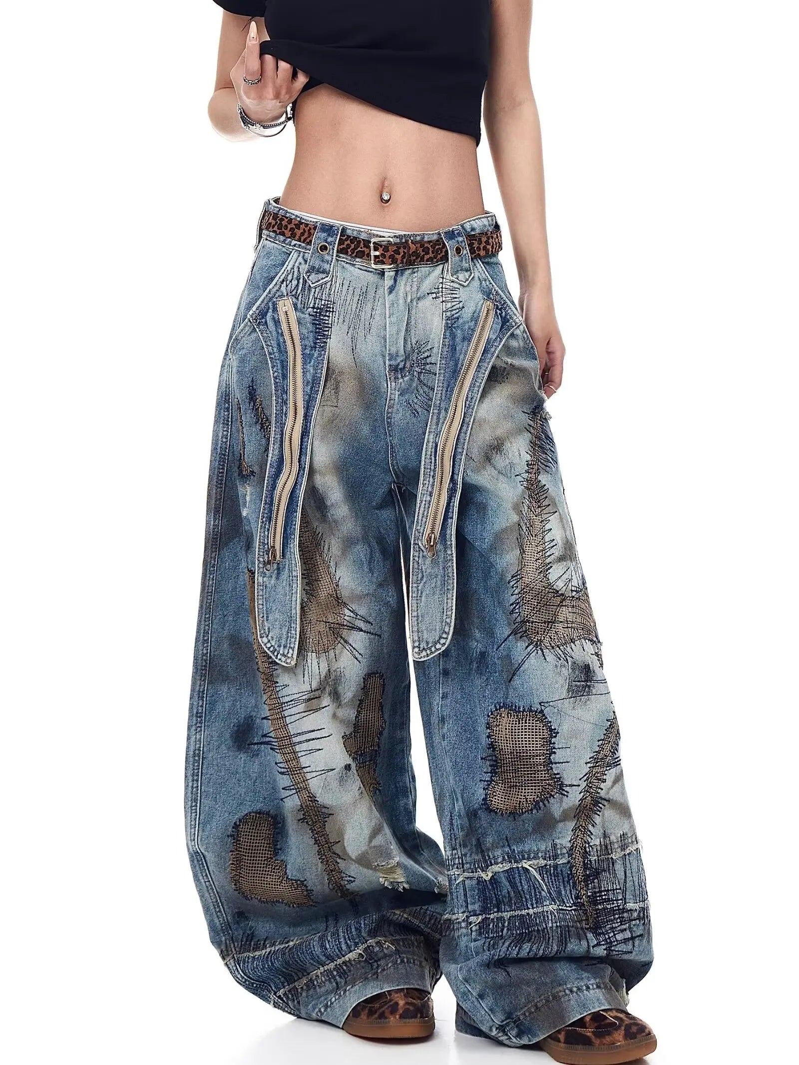 Women's Embroidered Wide Leg Y2K Jeans
