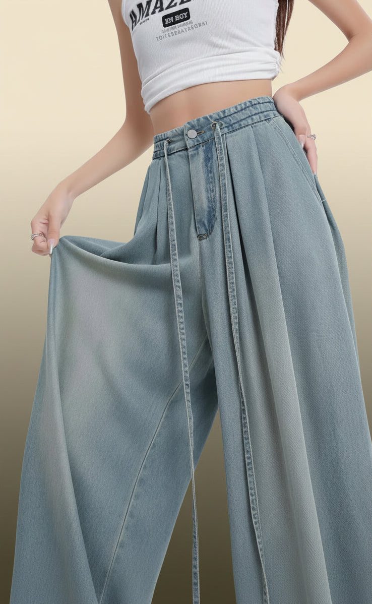 Women Wide Leg Elastic Waist Jeans