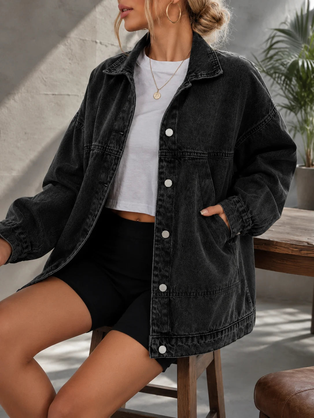 Women’s Loose Fit Drop Shoulder Denim Jacket