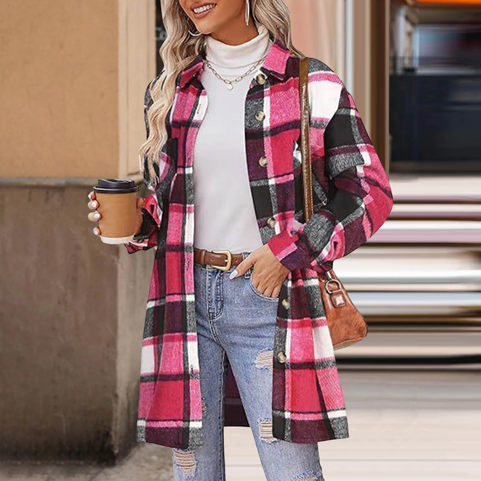 Women Plaid Shacket