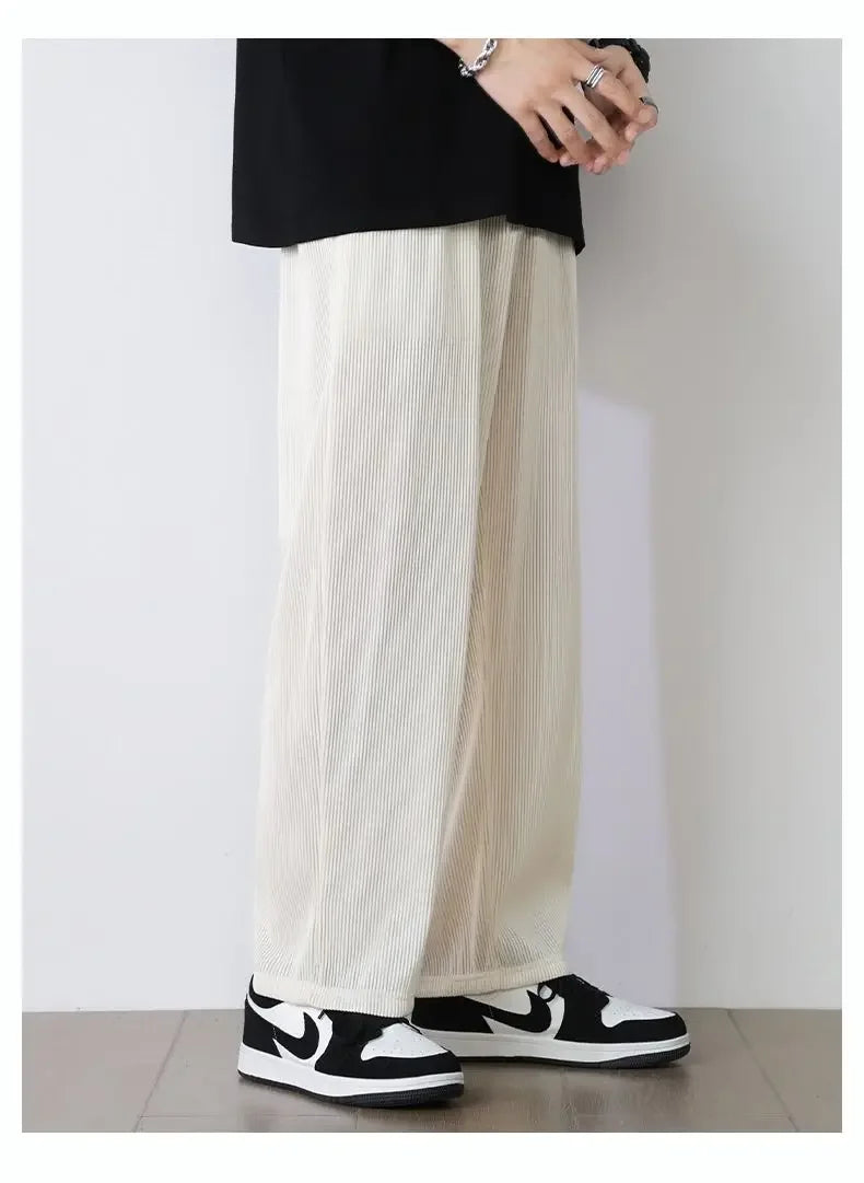 Men’s Summer White Ice Silk Wide-Leg Casual Pants
