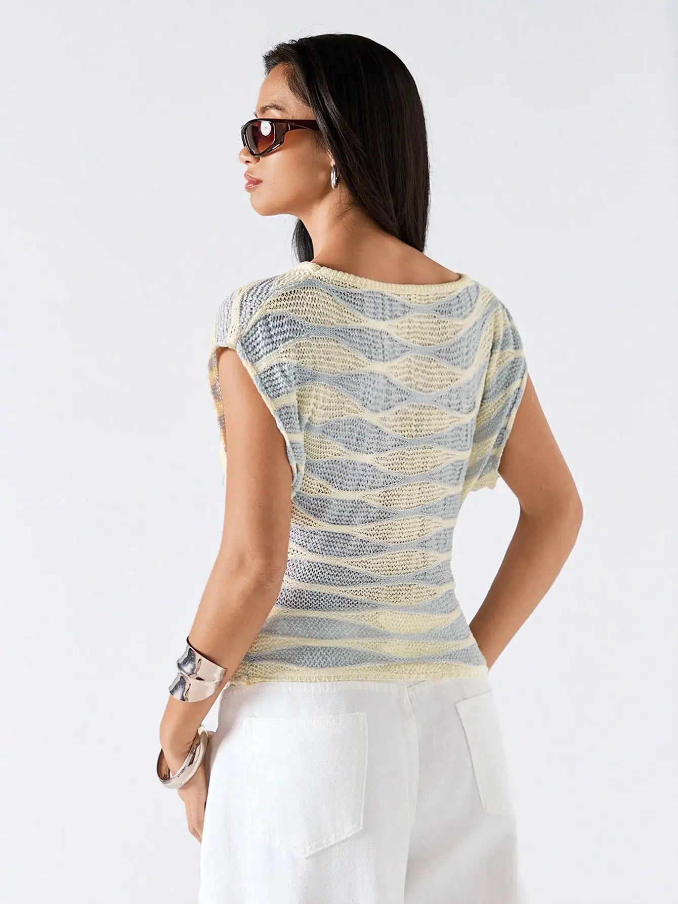 Women's Off Shoulder Stripe Knit Crop Top