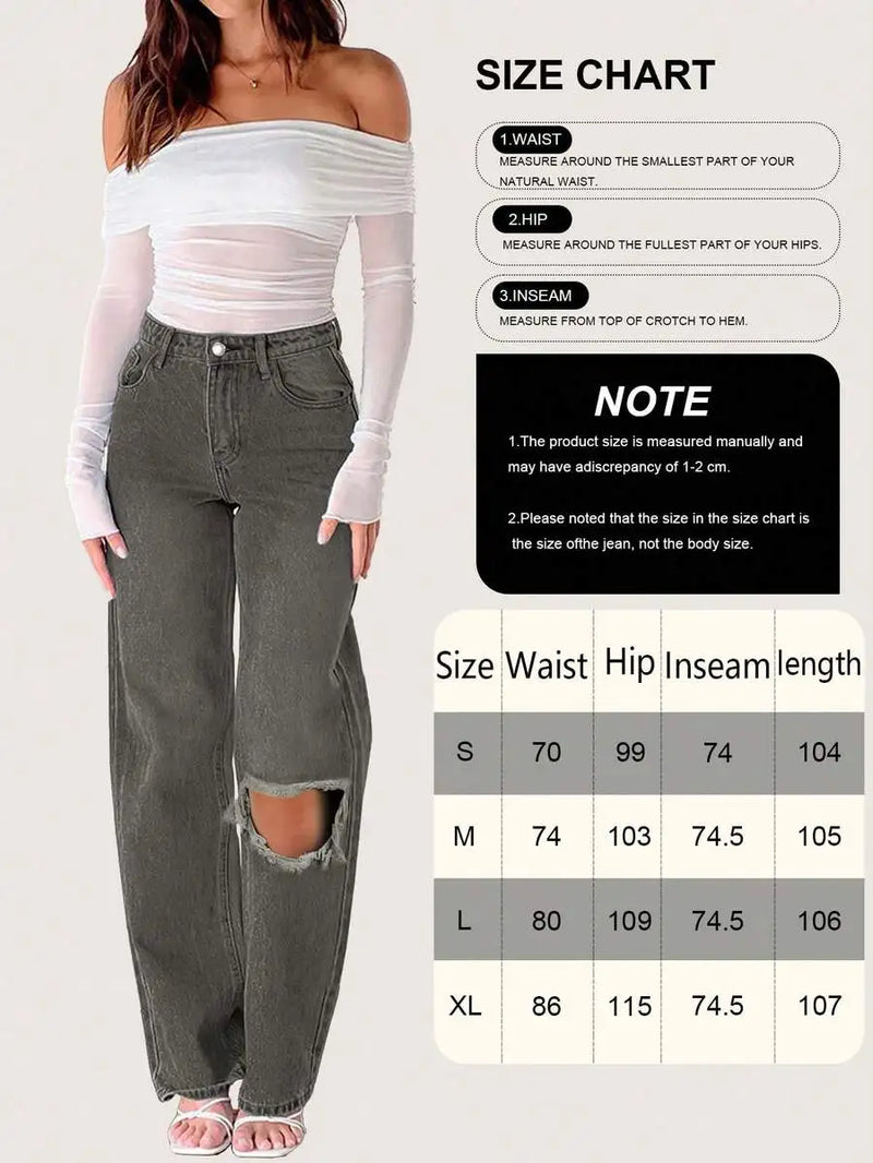 Size guide for Women Y2K Ripped Straight Leg Jeans