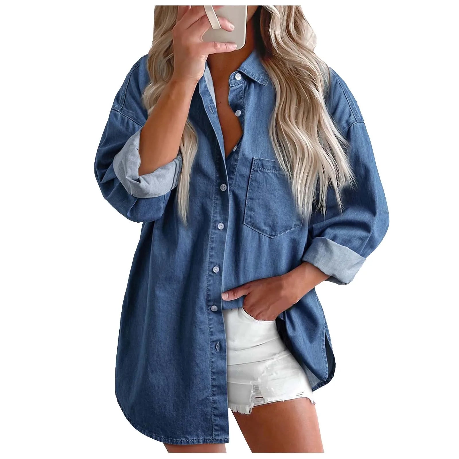 Women Denim Button Down Shirt