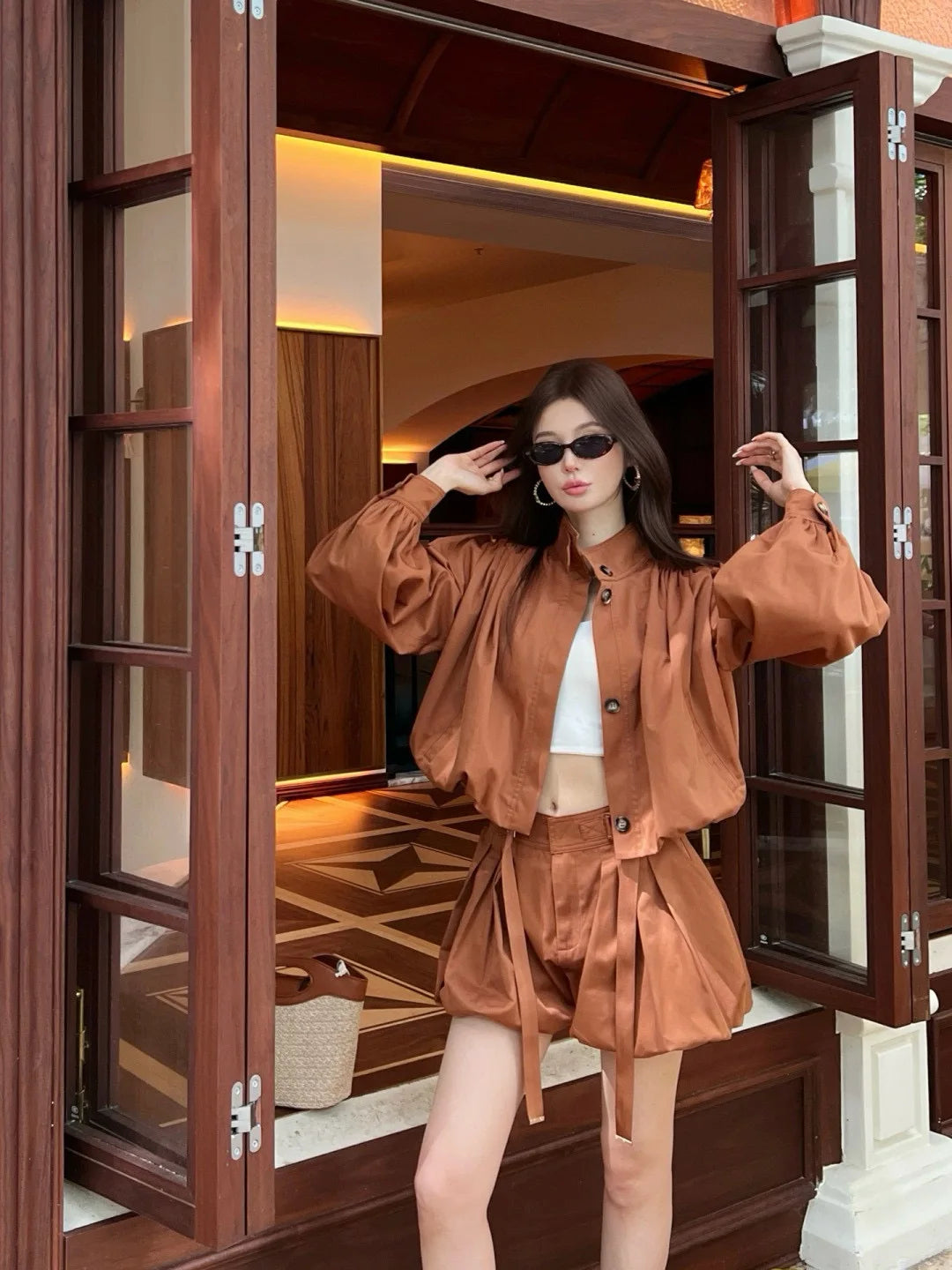 Pleated Lantern Sleeve Jacket