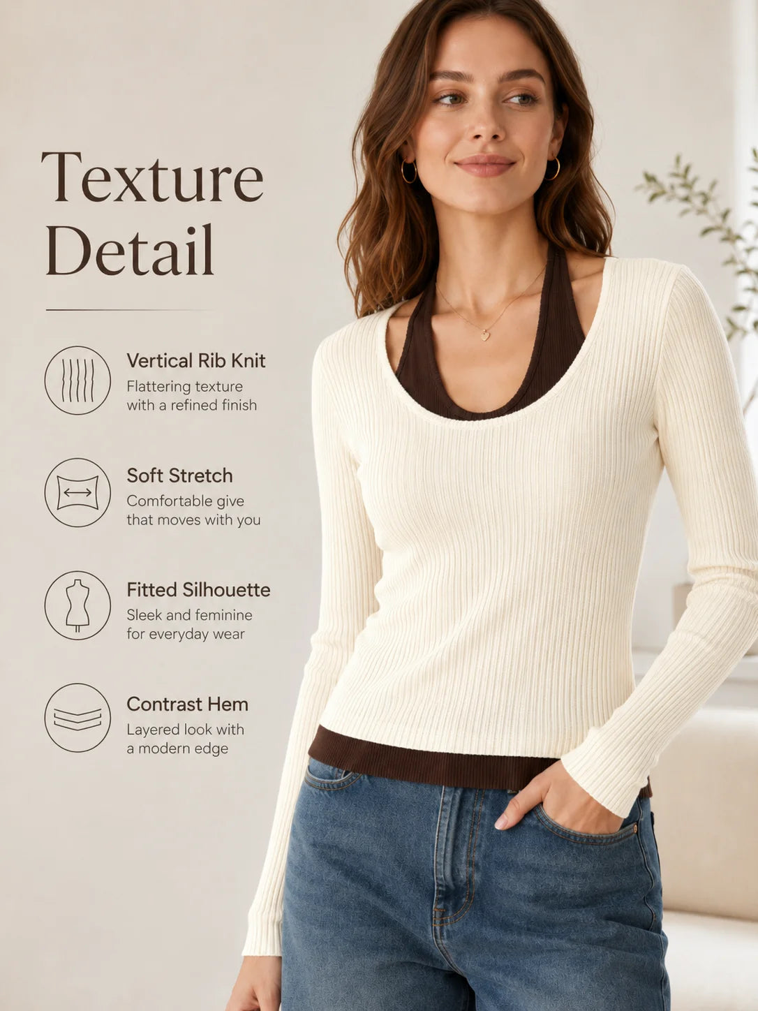 Women’s 2-in-1 Ribbed Knit Slim Fit Top