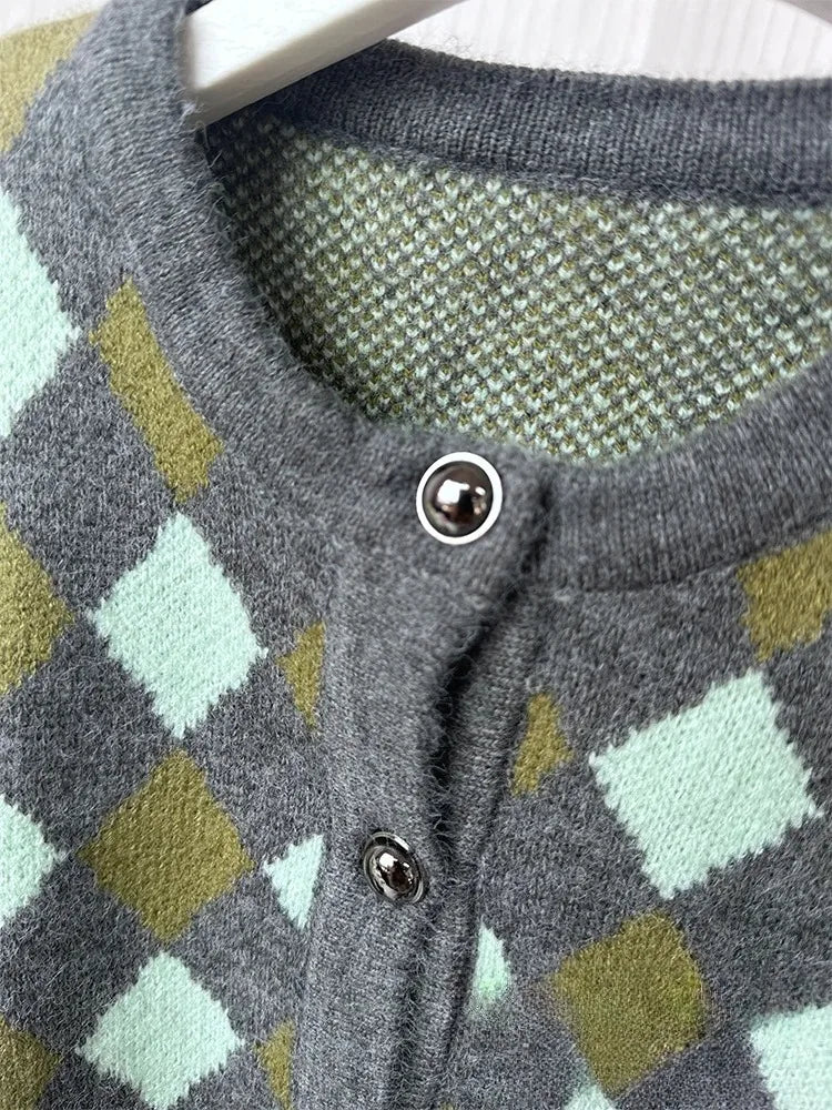 Vintage Argyle Knit Cardigan