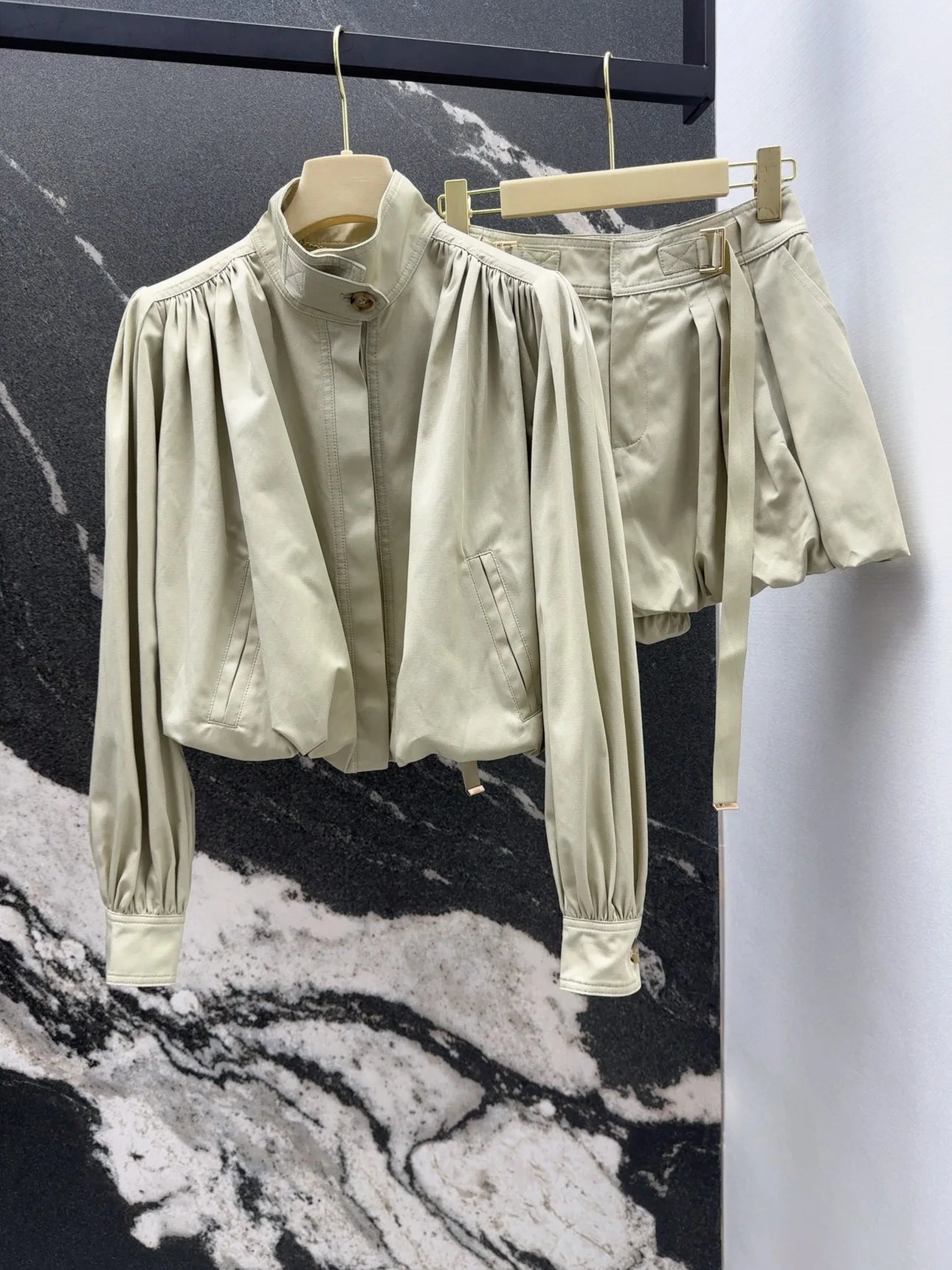 Pleated Lantern Sleeve Jacket