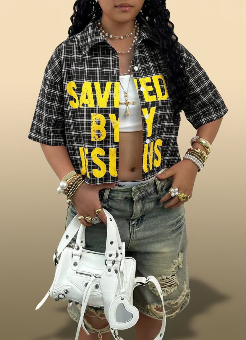 Women Crop Shirt Short Sleeve Casual