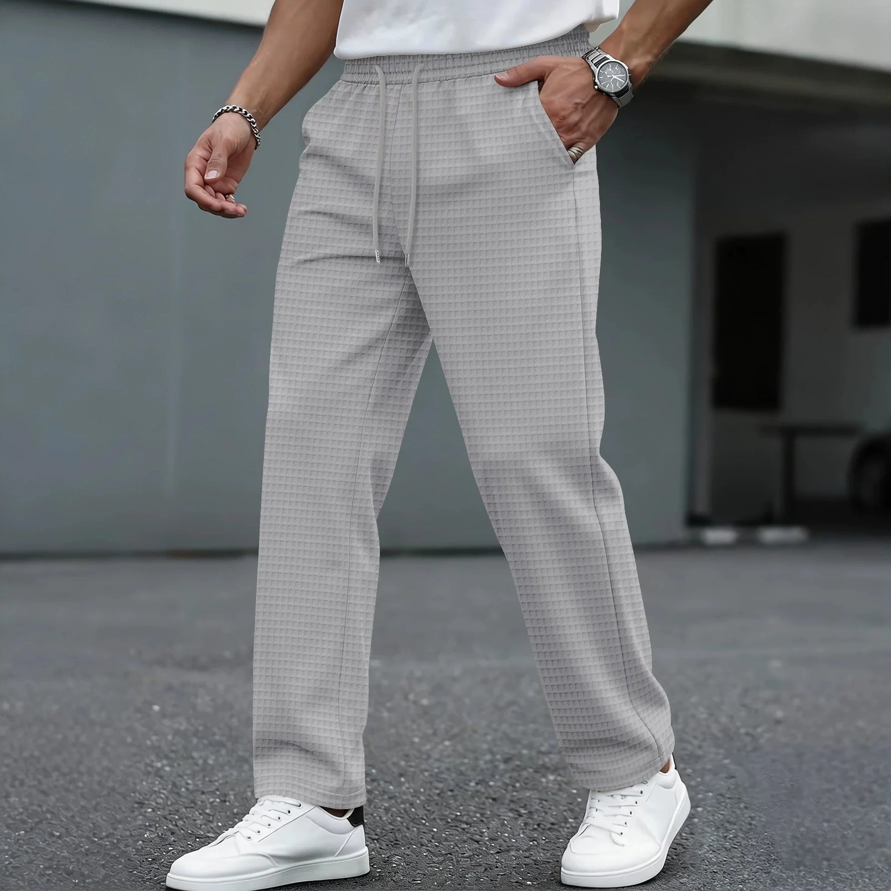 Men’s Wide Checkered Drawstring Casual Pants
