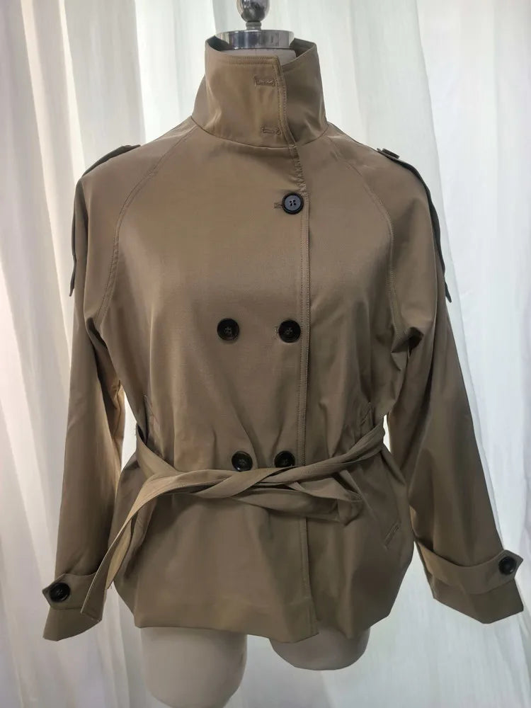 Women’s Belted Waist Cropped Trench Jacket