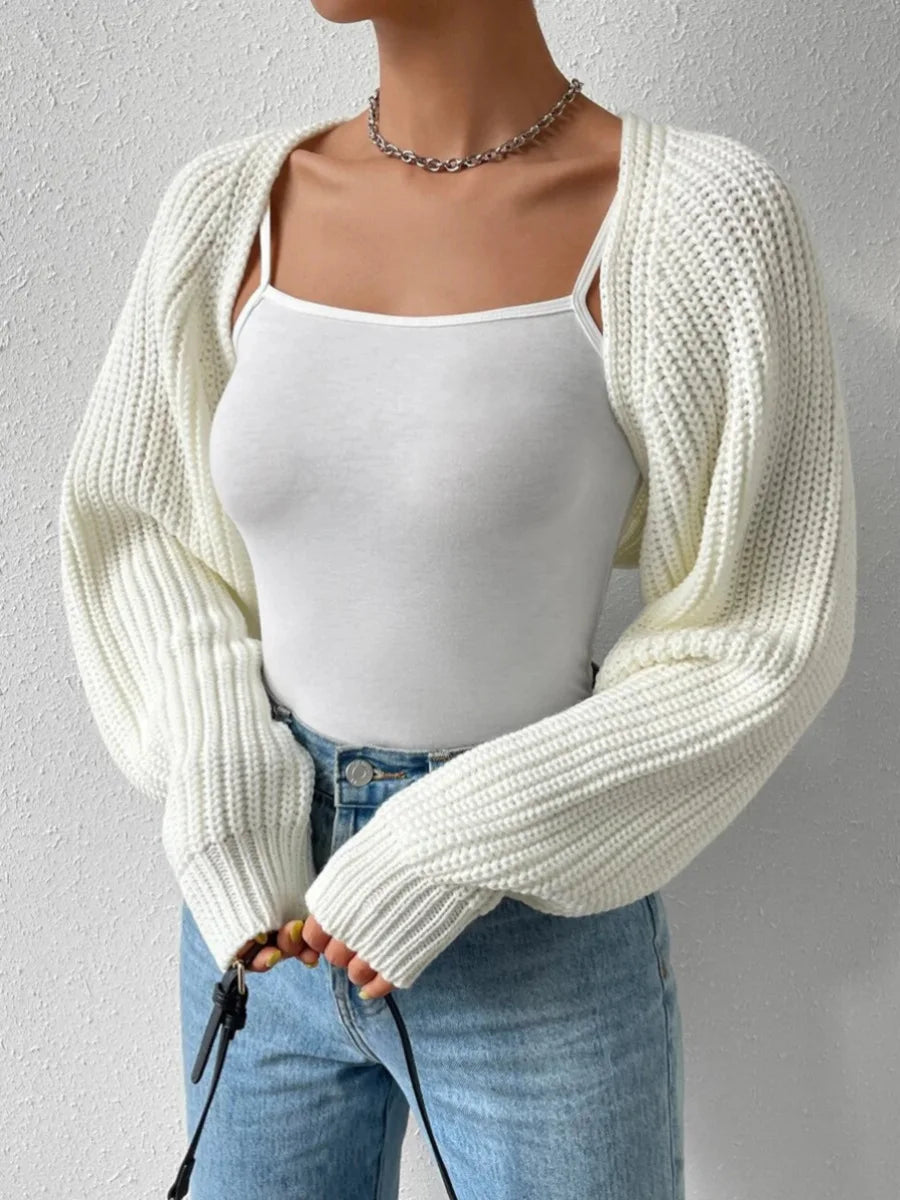Women Ribbed Knit Cropped Cardigan Shrug