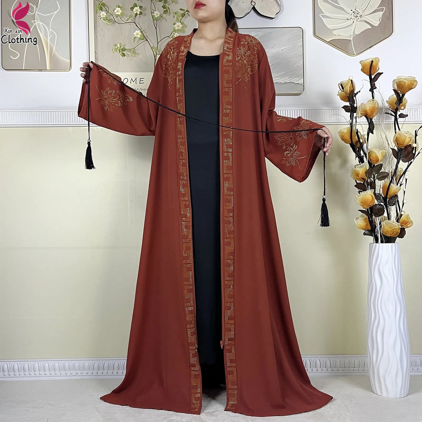 Elegant Women’s Long Sleeve Abaya with Turban