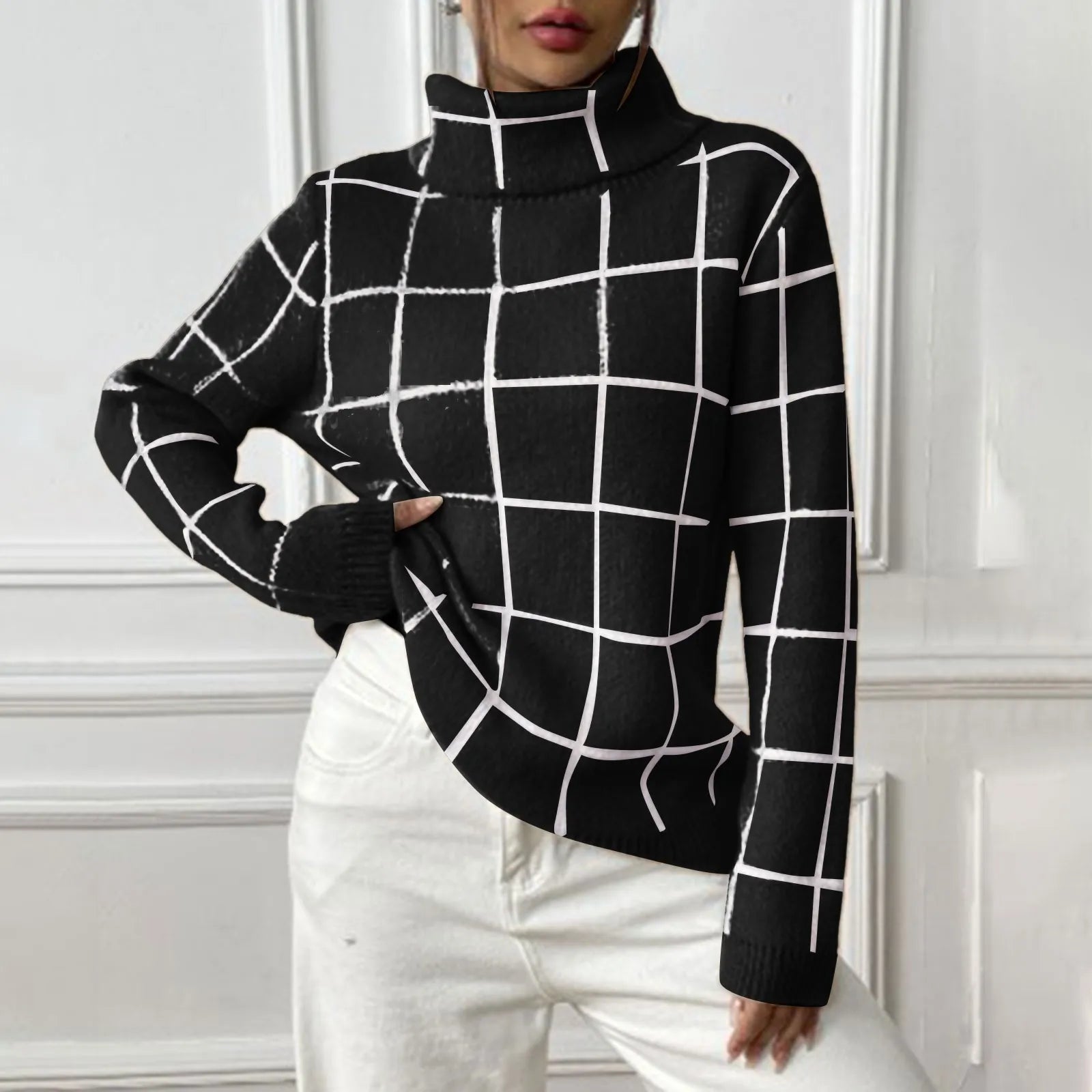 Plaid Turtleneck Sweater