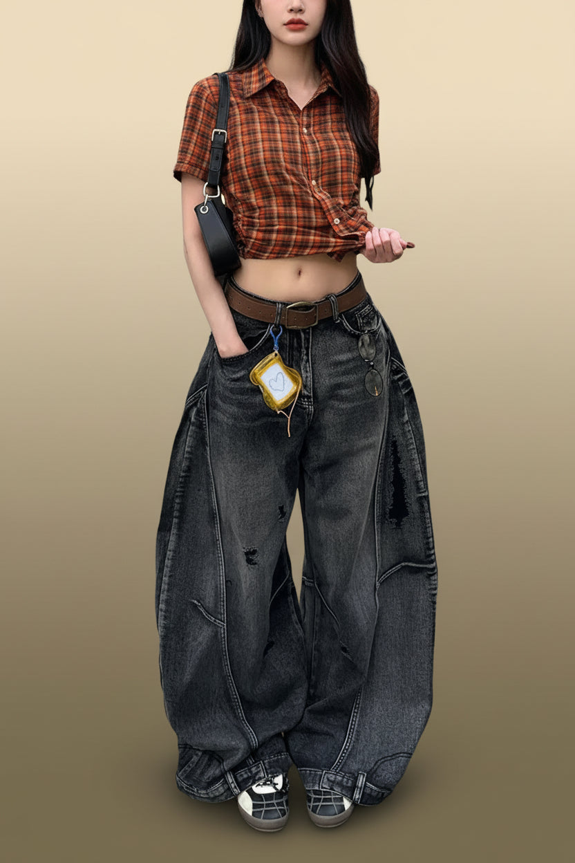 Women Vintage Black Cargo Jeans
