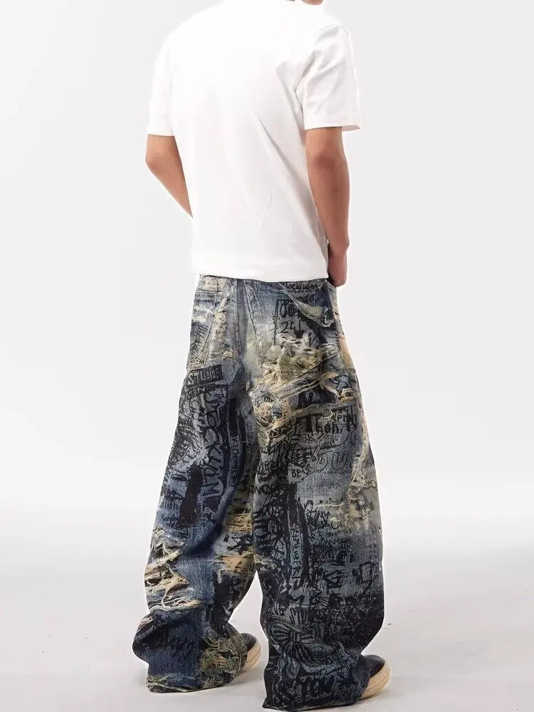 Men's Graffiti Distressed Jeans
