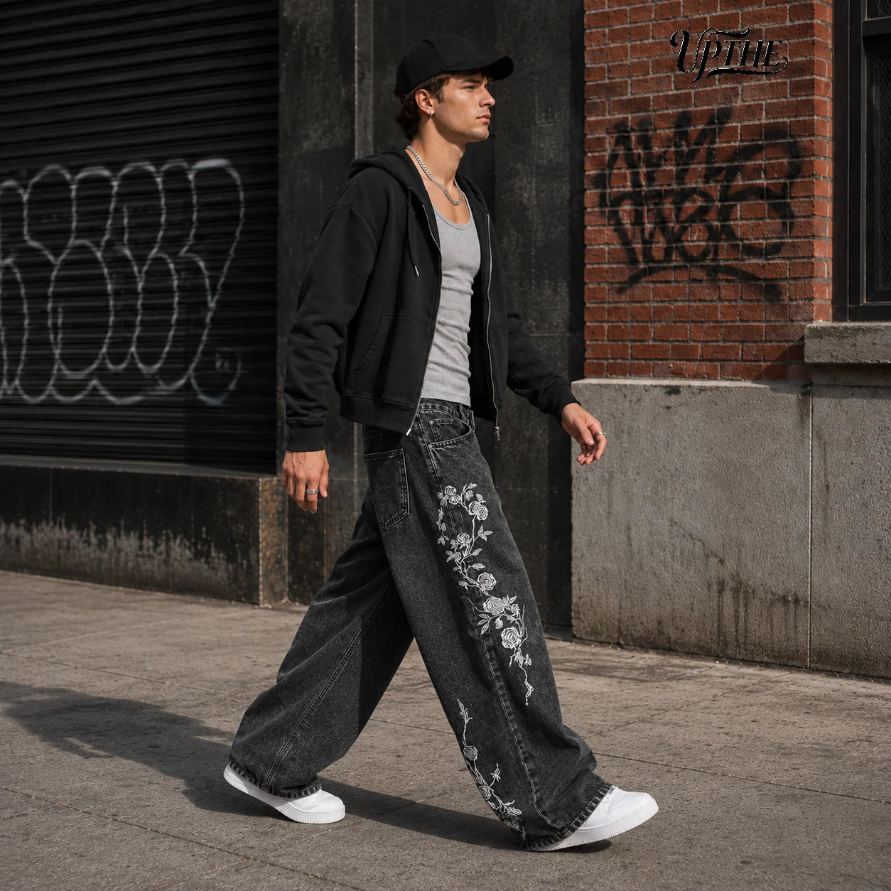Men’s Y2K Rose Embroidery Wide Leg Jeans