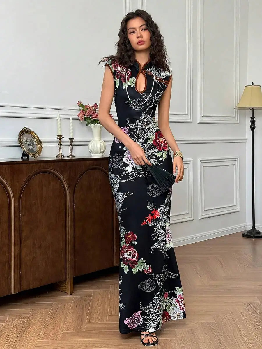 Women's Floral Dragon Print Dress