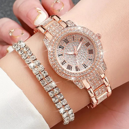 Luxury Diamond Quartz Watch & Bracelet Gift Set