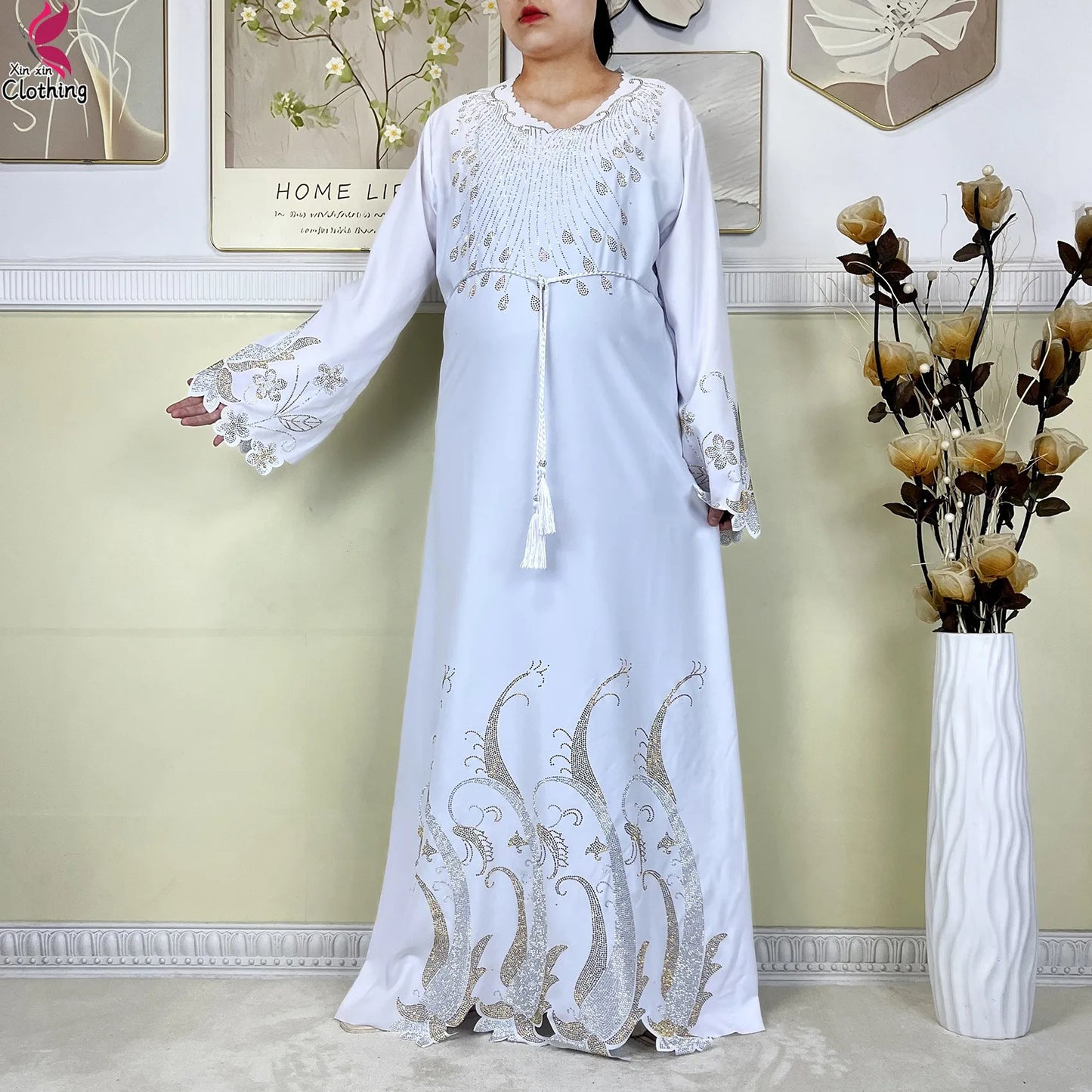 Elegant Women’s Chiffon Diamond Abaya Dress