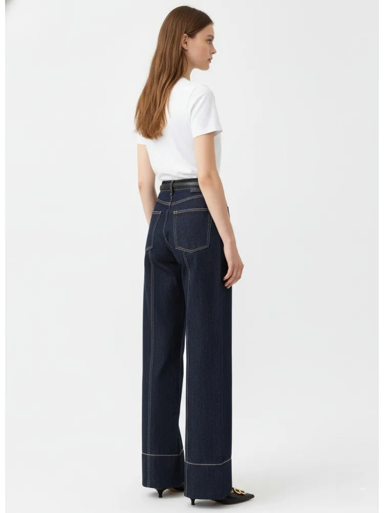 Women Dark Blue High Waist Jeans