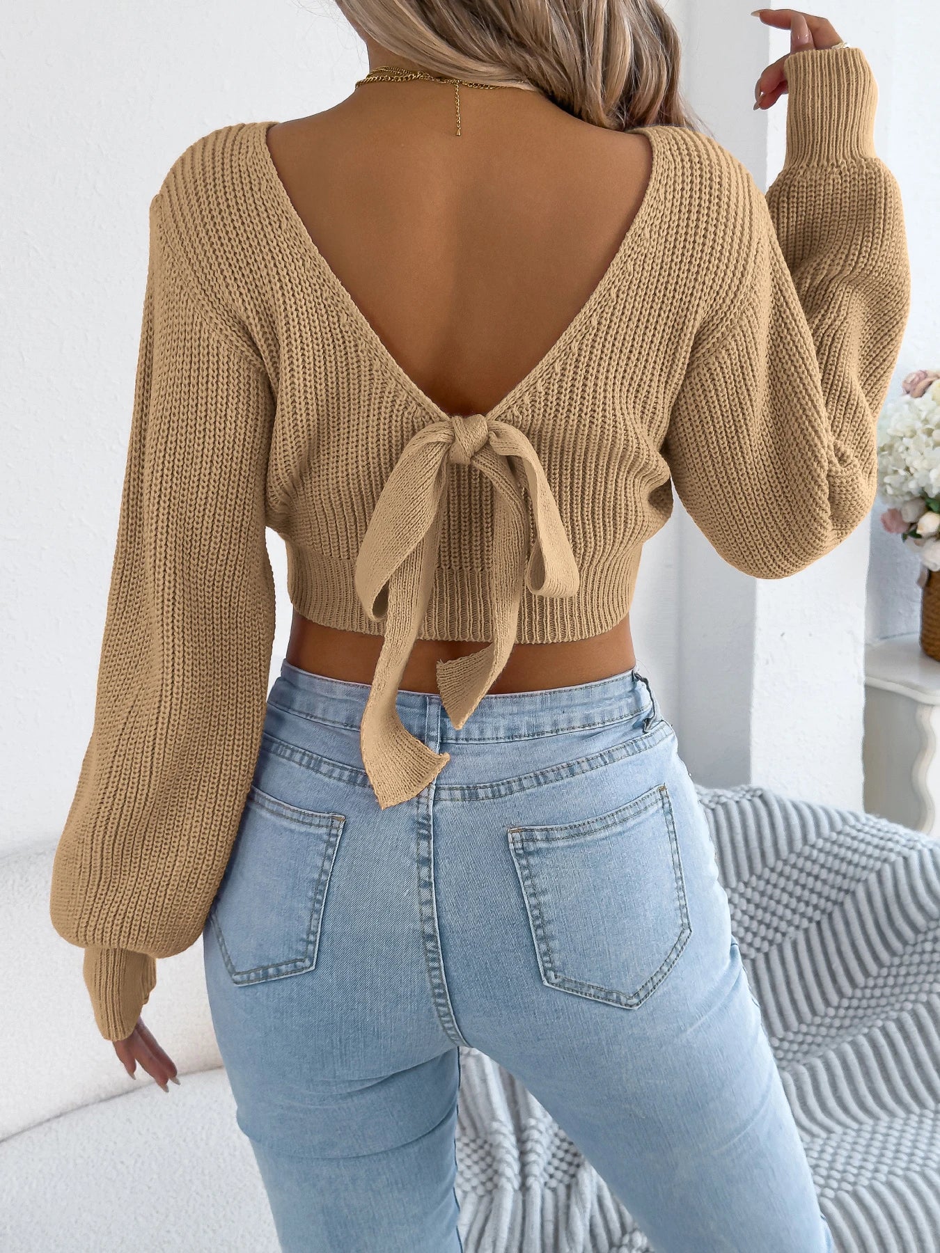 Backless Bow Tie Sweater