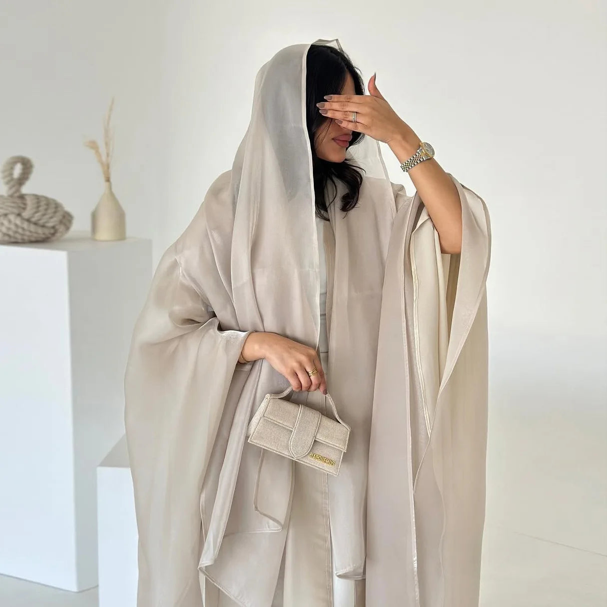 Women Silky Abaya with Scarf