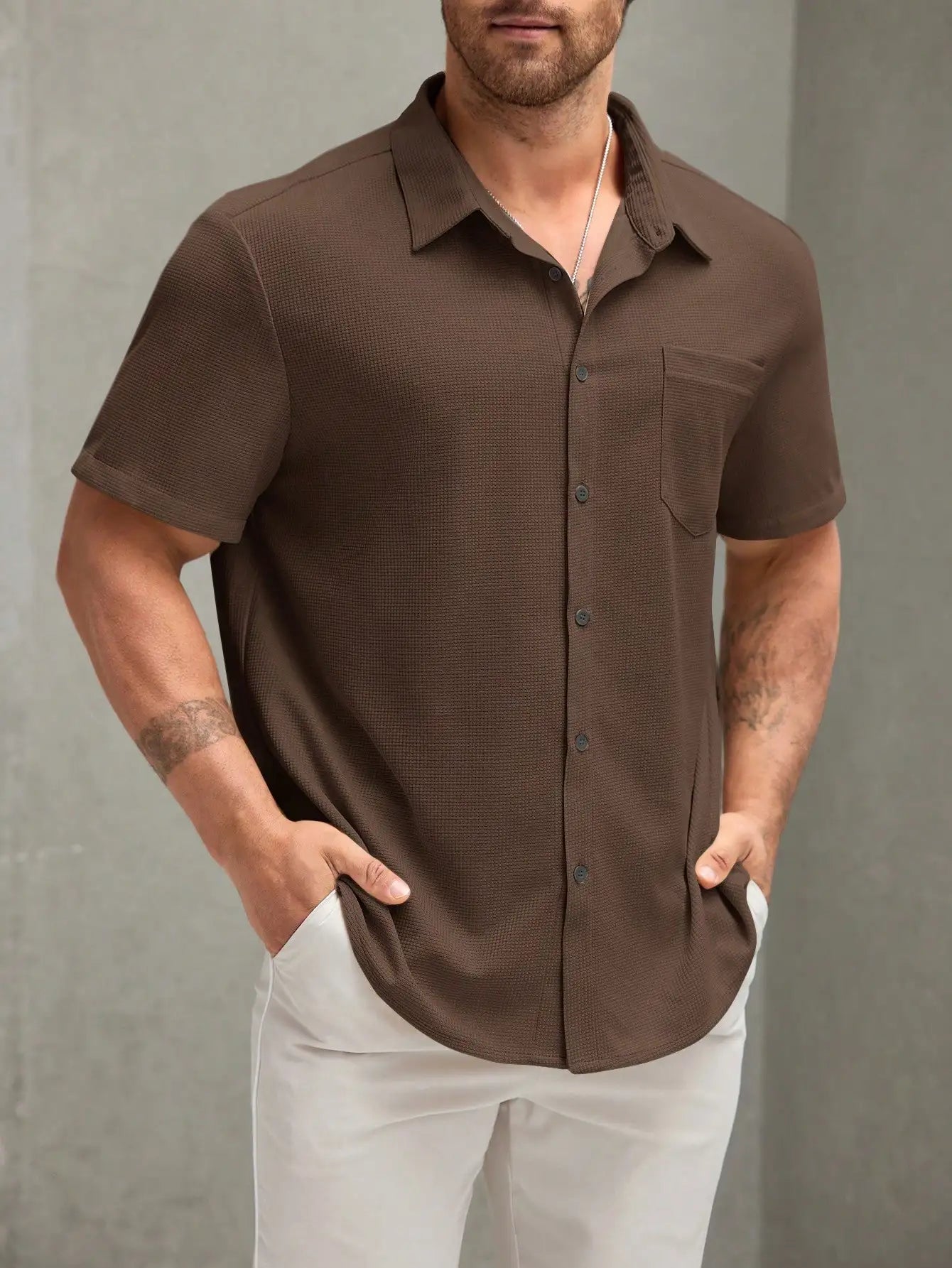 Men's Solid Color Casual Button Front Shirt