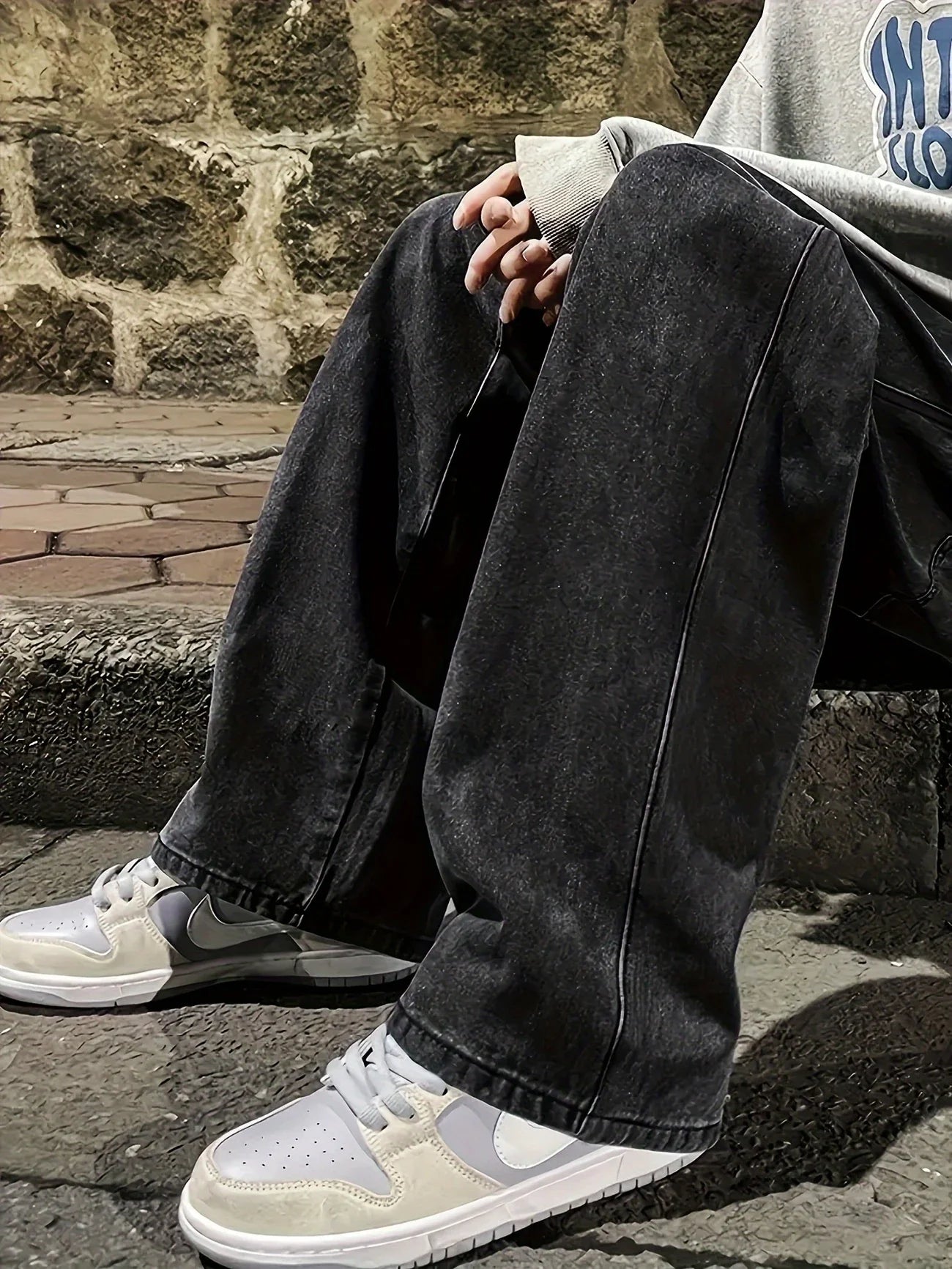 Men's black gray regular fit jeans