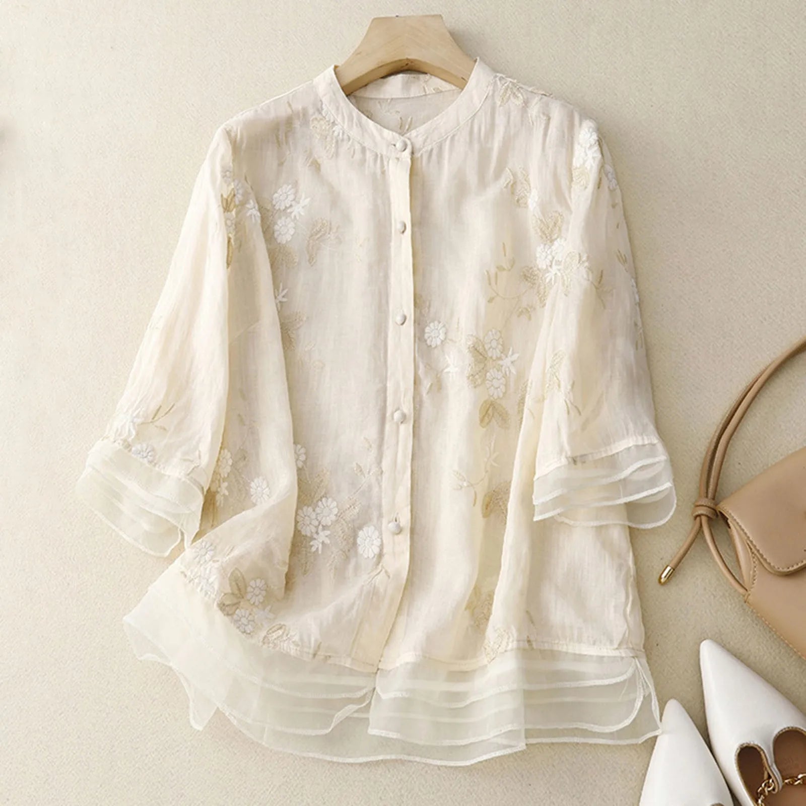 Women's Vintage Embroidered Cotton Blouse