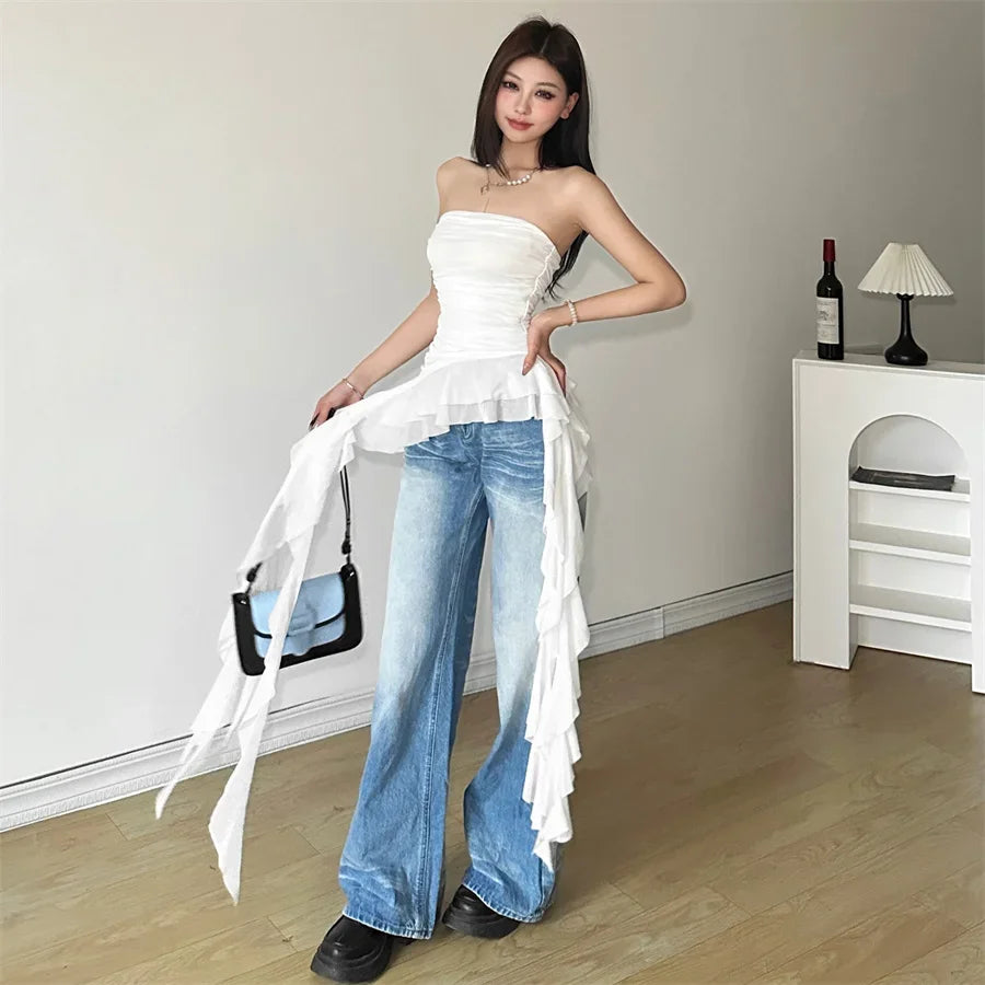 Ruched Tassel Chest Wrap Vest