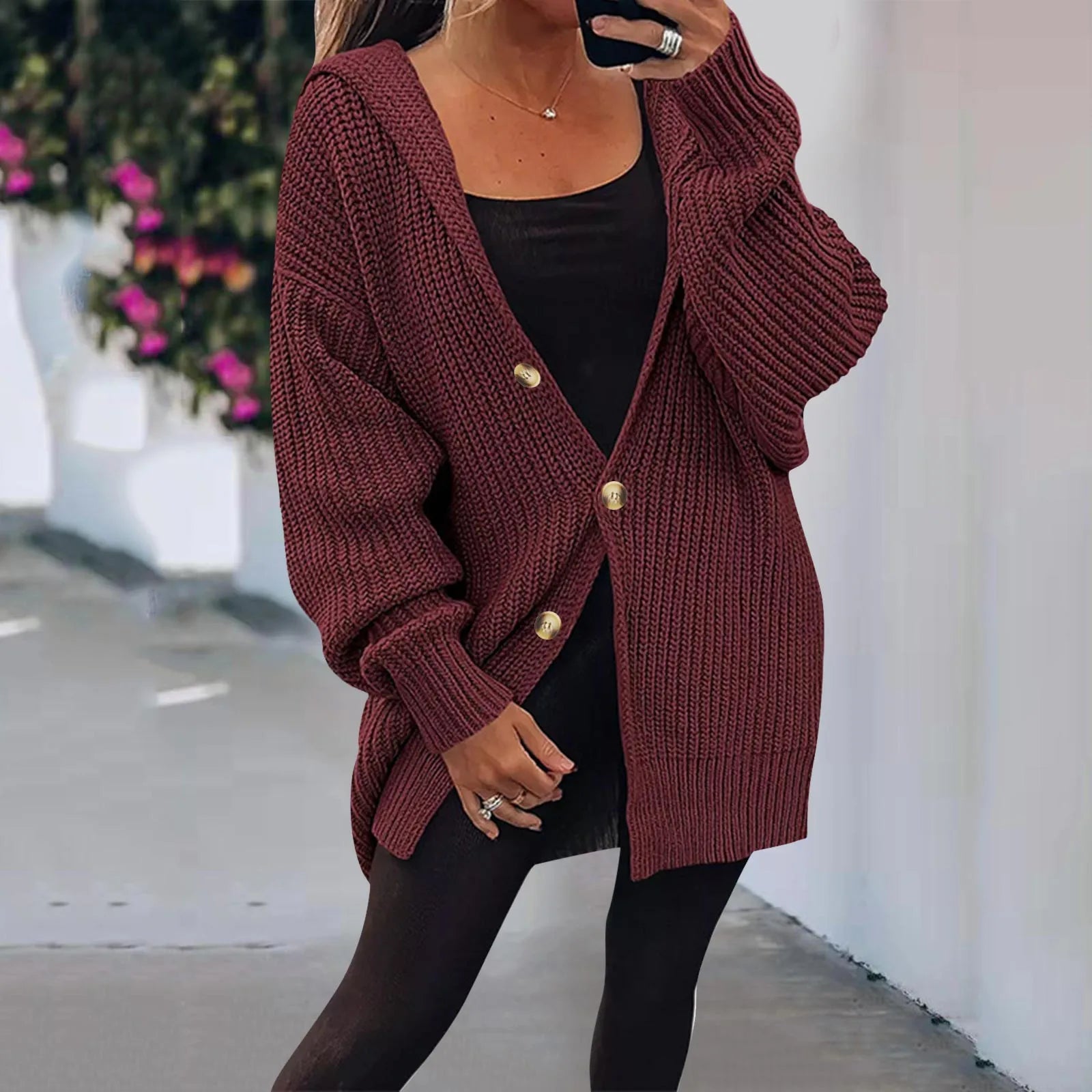 Hooded Knit Cardigan Coat