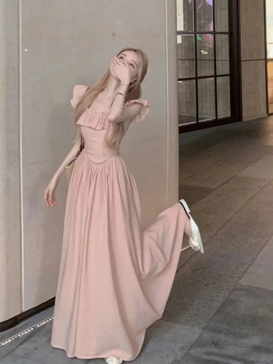 Peach Gelatinous Slip Dress