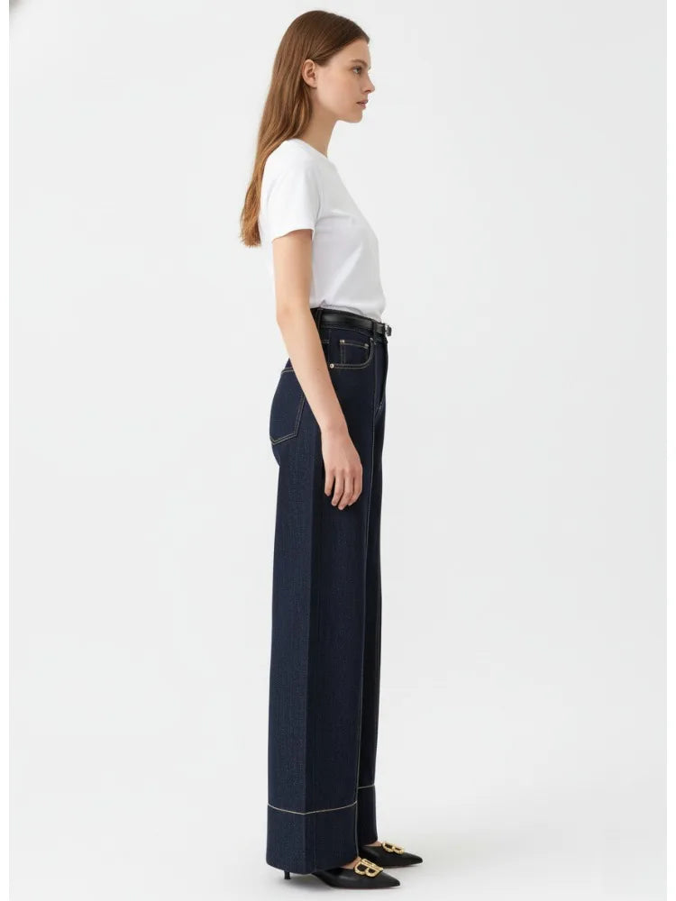 Women Dark Blue High Waist Jeans